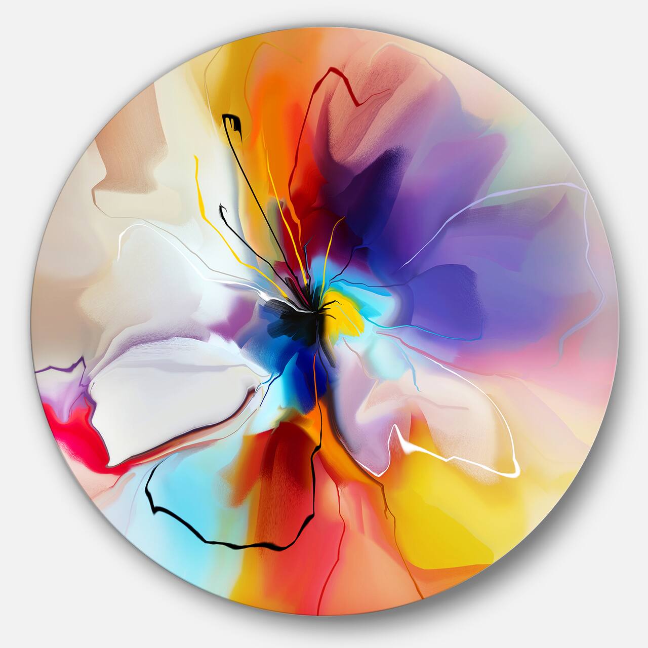 Designart - Creative Flower in Multiple Colors' Disc Large Floral Artwork on Metal